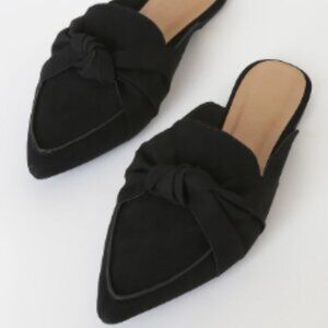 Black Faux Suede Point Toe Mules